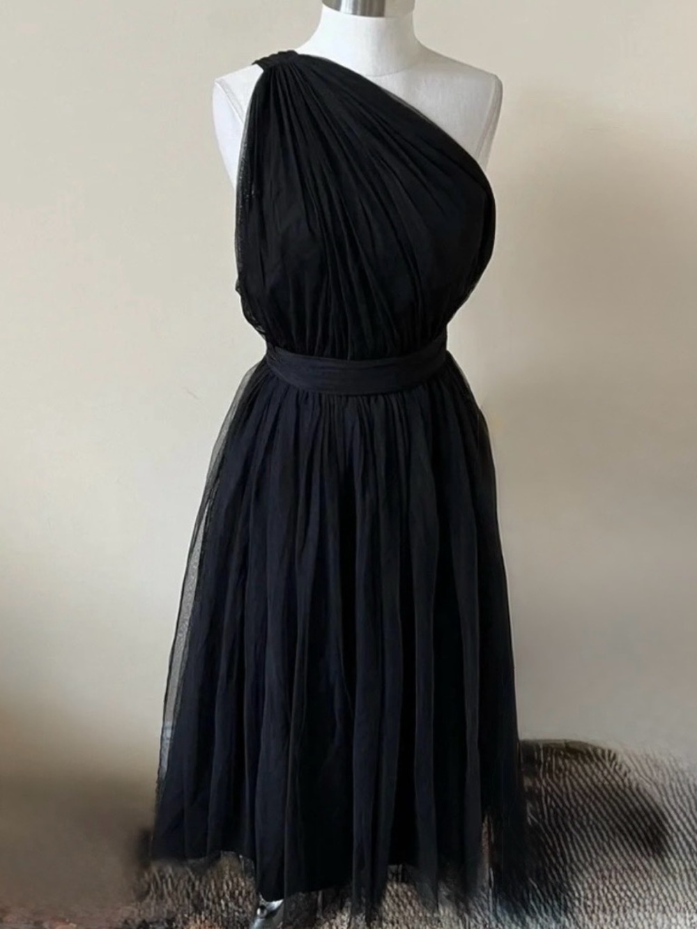 ASOS Black One-Shoulder Tulle Midi Dress